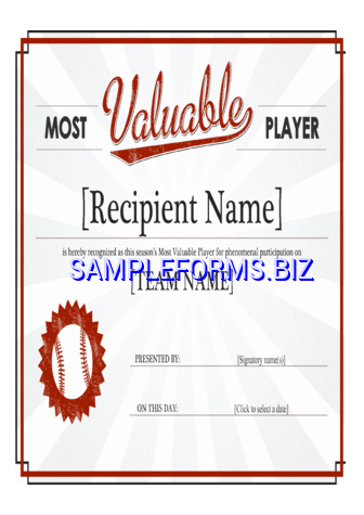 Most Valuable Player Award Certificate