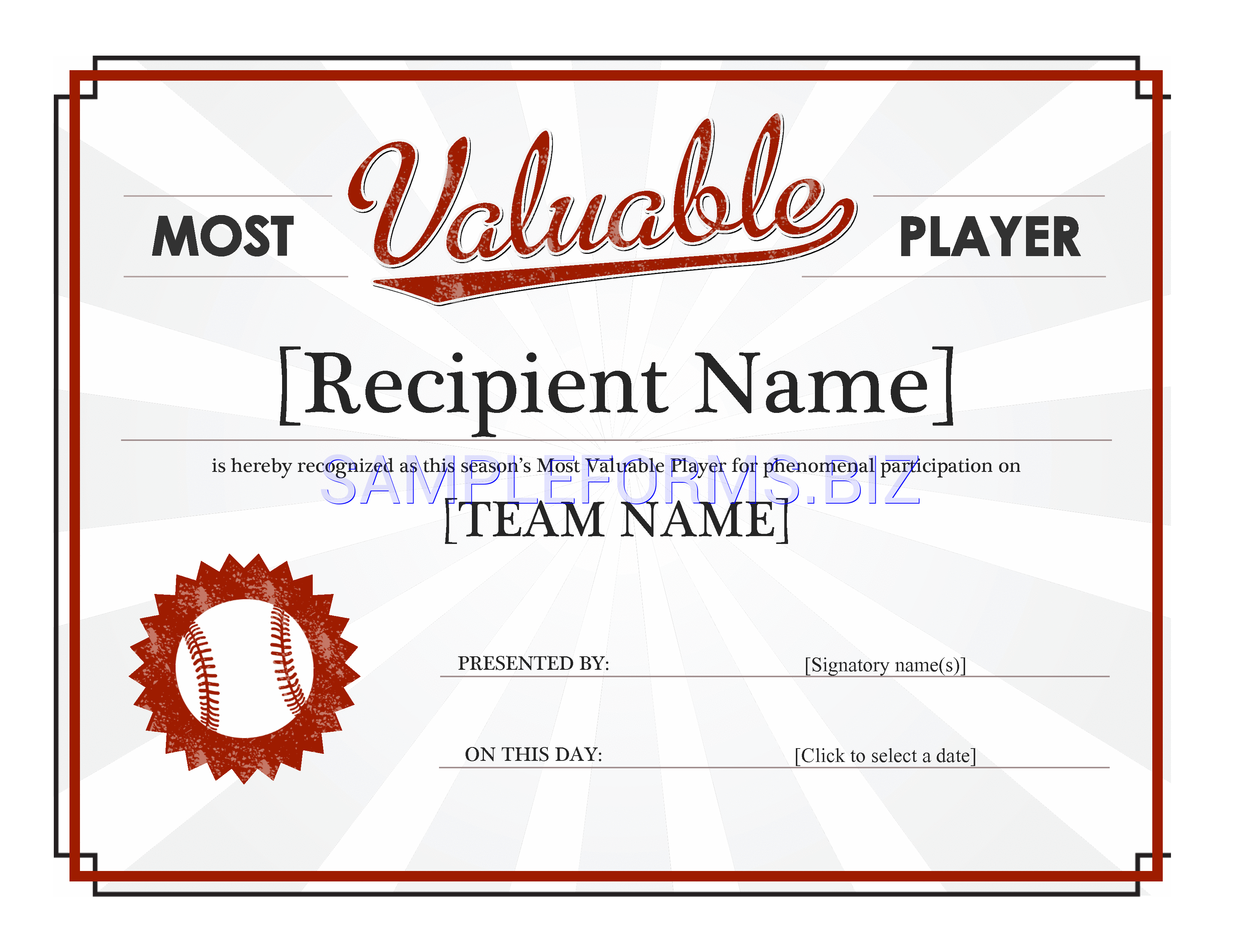 Preview free downloadable Most Valuable Player Award Certificate in PDF (page 1)