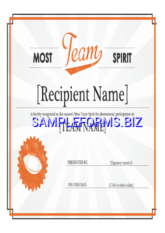 Team Spirit Award Certificate