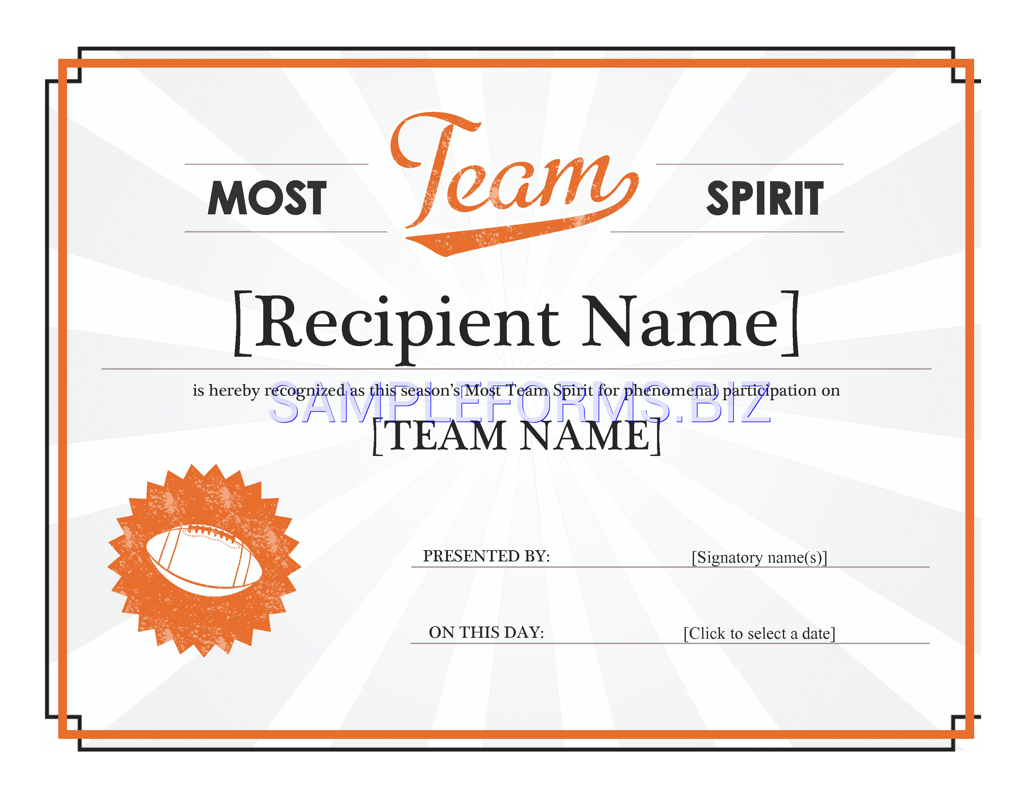 Preview free downloadable Team Spirit Award Certificate in PDF (page 1)