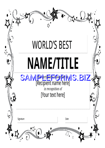 World's Best Award Certificate